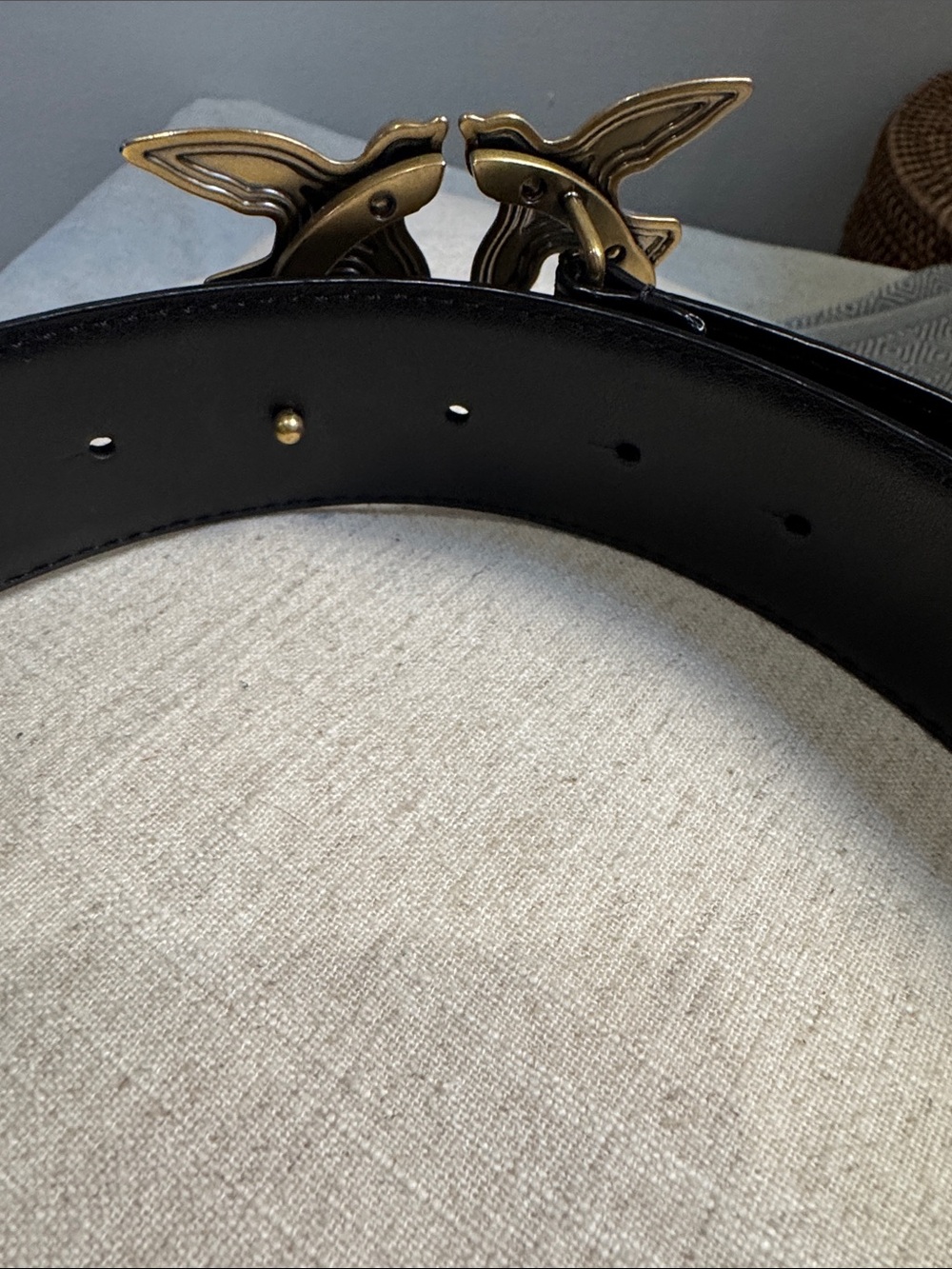 Pinko Black Leather Belt with Gold Twin Bird Ring Buckle - Picture 2 of 5